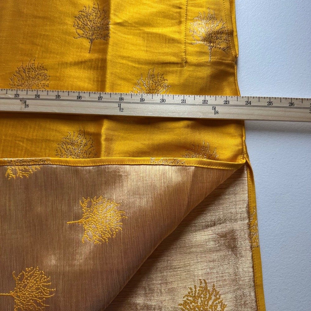 Mens Mustard Yellow Gold Tree Embroidered Kurta Tunic Mandarin Collar Size 44 - Picture 11 of 15